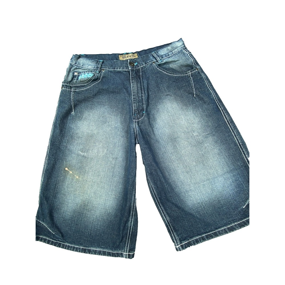 Vtg Mens Blue Denim Jean Shorts Size 36 Baggy Long Y2K Streetwear Pattern Pocket